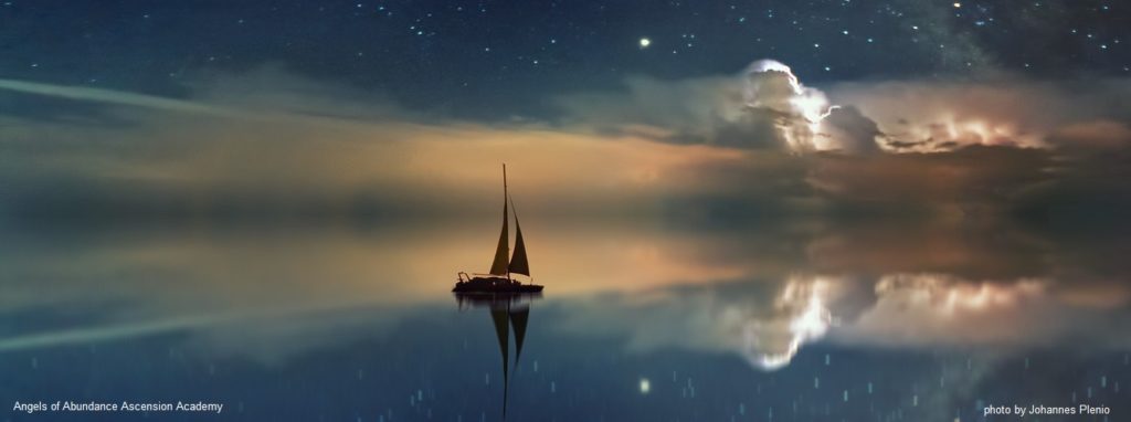 A sea of peace with a small sail boat reflecting a sunrise; restoring your soul