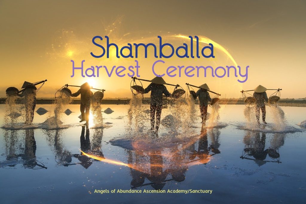 Shamballa Harvest Ceremony words over a picture of a salt harvest in Vietnam picture by Quang Nguyen