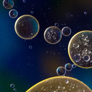 abstract blue background with gold floating circles new atlantis