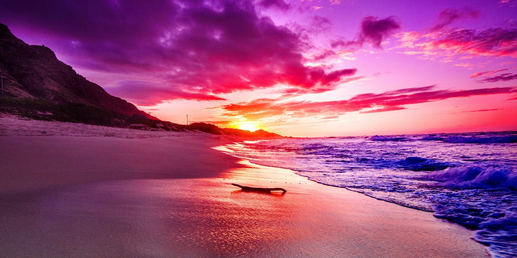 Colors Sundown Pink Ocean Sea Sunset Shoreline Shore Amazing Waves Water Colorful Summer Beach Nice Pretty Lovely Nature North Clouds Beautiful Sands Purple Sky Scenery Wallpaper